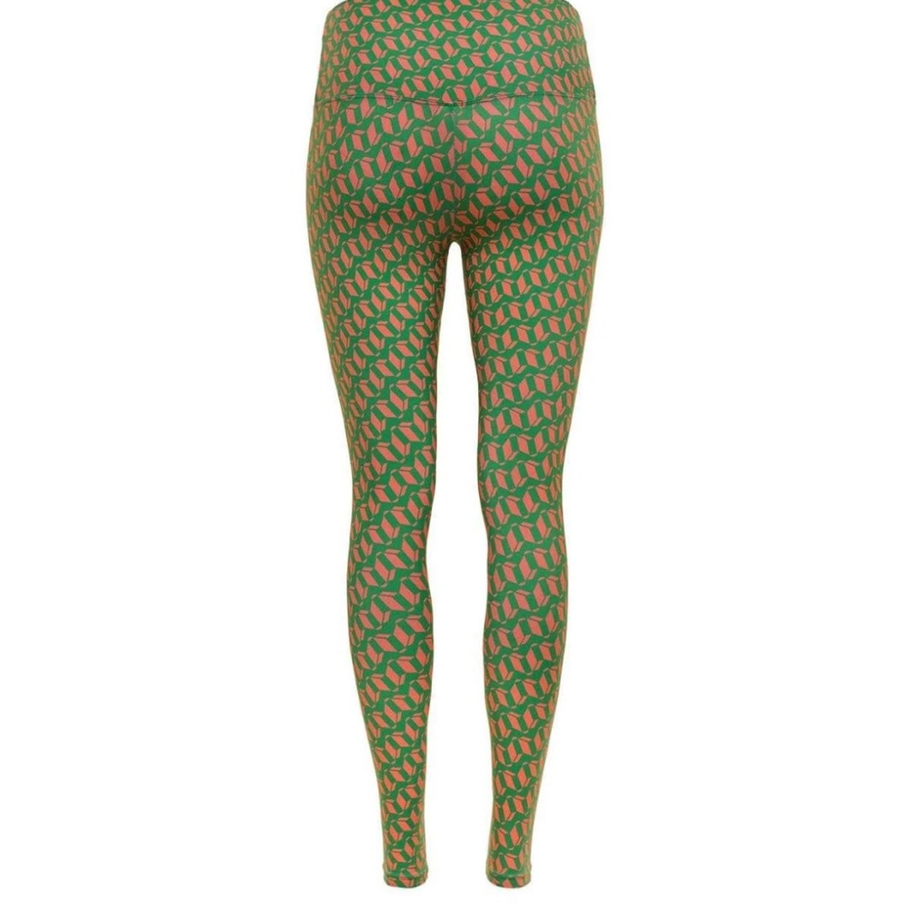 Montce Green Peach Geo Print High Rise Ankle Legging Thick Waistband Nylon XS - Picture 4 of 8